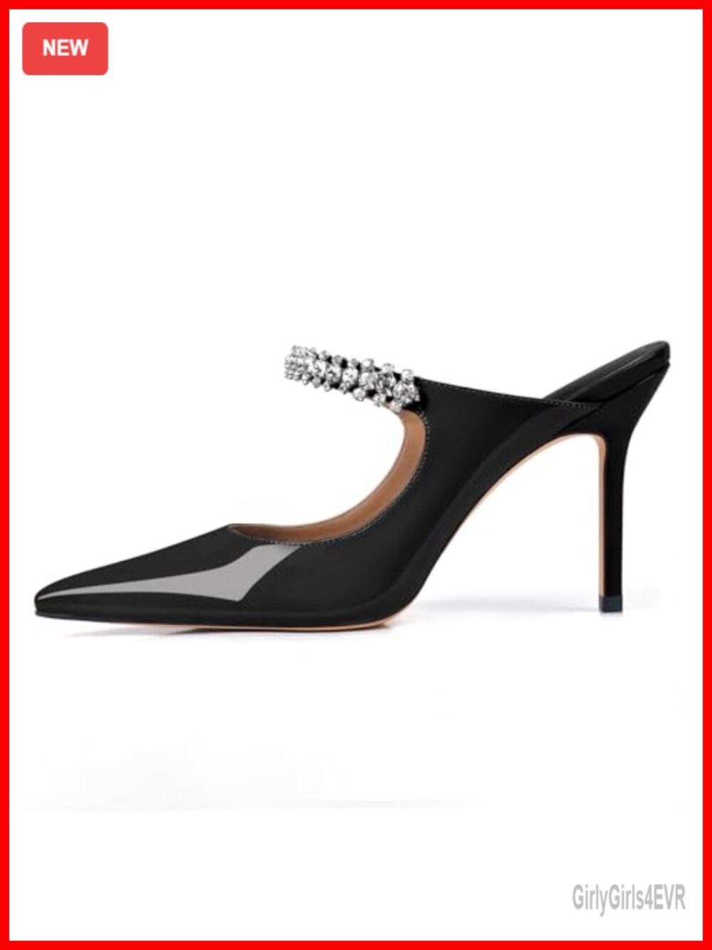 Rhinestone Heeled Mules Pointed Toe Slip On 4 Inch Stiletto Sandals
